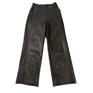 Babaton Aritzia Faux Leather Pants 8 Black High Rise Wide Leg Vegan Leather